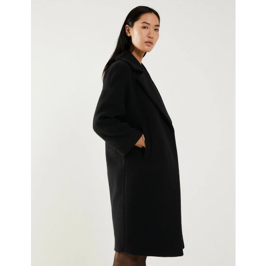 JAEGER Wool Revere Collar Cocoon Coat Women Black 6 JAEGER Wool Revere Collar Cocoon Coat Women Black - Image 6
