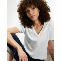 JAEGER Pure Cotton V-Neck T-Shirt Women White -JAEGER Shop unnamed file 247