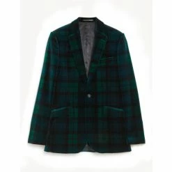 JAEGER Tailored Fit Italian Velvet Checked Jacket Men Navy