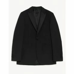 JAEGER Tailored Fit Wool Tuxedo Jacket Men Black