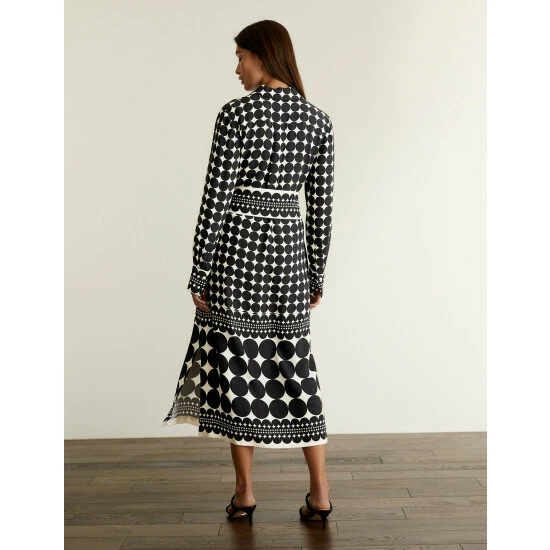 JAEGER Geometric Midi Shirt Dress Women Black/white 5 JAEGER Geometric Midi Shirt Dress Women Black/white - Image 5