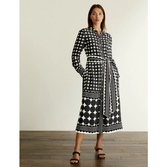 JAEGER Geometric Midi Shirt Dress Women Black/white 7 JAEGER Geometric Midi Shirt Dress Women Black/white - Image 7