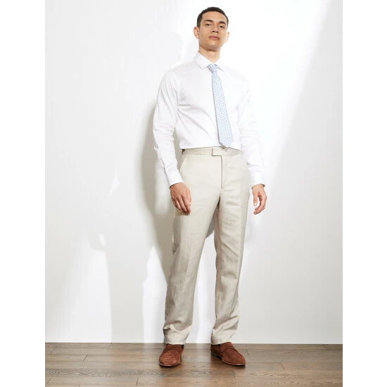 JAEGER Tailored Fit Silk And Linen Trousers Men Stone 2 JAEGER Tailored Fit Silk And Linen Trousers Men Stone - Image 2
