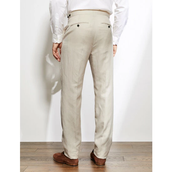 JAEGER Tailored Fit Silk And Linen Trousers Men Stone 4 JAEGER Tailored Fit Silk And Linen Trousers Men Stone - Image 4