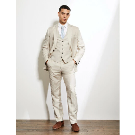 JAEGER Tailored Fit Silk And Linen Trousers Men Stone 5 JAEGER Tailored Fit Silk And Linen Trousers Men Stone - Image 5