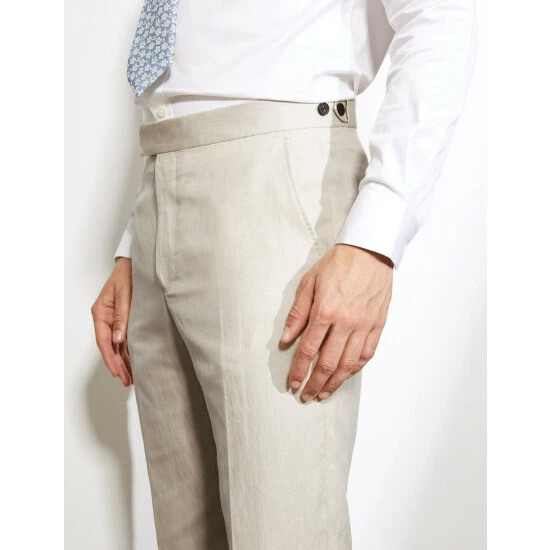 JAEGER Tailored Fit Silk And Linen Trousers Men Stone 8 JAEGER Tailored Fit Silk And Linen Trousers Men Stone - Image 8