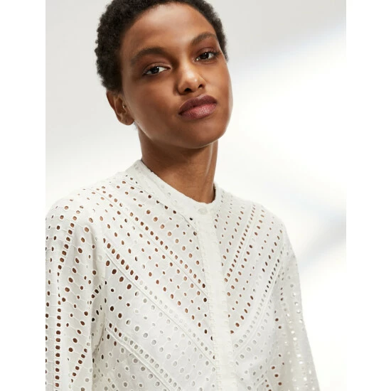 JAEGER Pure Cotton Broderie Midi Waisted Dress Women White 7 JAEGER Pure Cotton Broderie Midi Waisted Dress Women White - Image 7