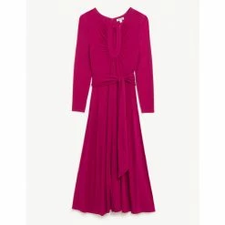 JAEGER Jersey Round Neck Maxi Skater Dress Women Berry