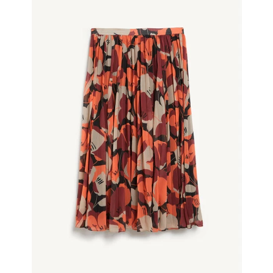 JAEGER Floral Pleated Midaxi Skirt Women Red Mix 1 JAEGER Floral Pleated Midaxi Skirt Women Red Mix