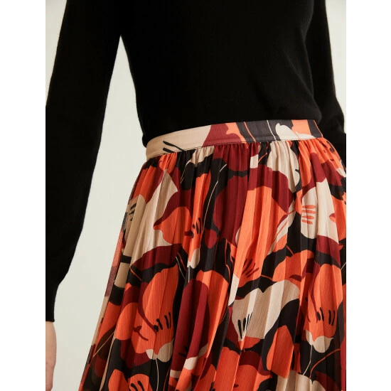 JAEGER Floral Pleated Midaxi Skirt Women Red Mix 7 JAEGER Floral Pleated Midaxi Skirt Women Red Mix - Image 7