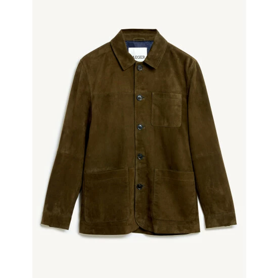 JAEGER Suede Leather Utility Jacket Men Olive 1 JAEGER Suede Leather Utility Jacket Men Olive