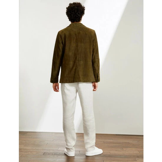 JAEGER Suede Leather Utility Jacket Men Olive 4 JAEGER Suede Leather Utility Jacket Men Olive - Image 4