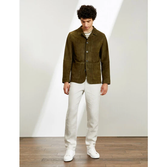 JAEGER Suede Leather Utility Jacket Men Olive 8 JAEGER Suede Leather Utility Jacket Men Olive - Image 8