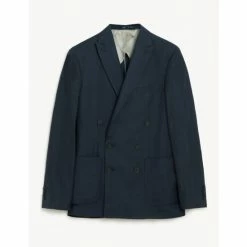 JAEGER Tailored Fit Silk And Linen Double Breasted Jacket Men Navy
