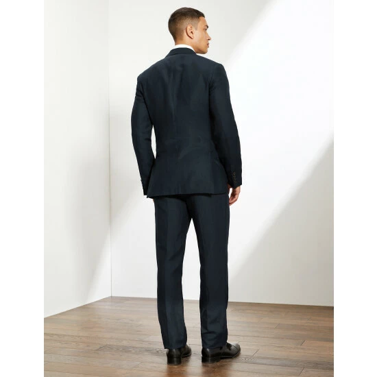 JAEGER Tailored Fit Silk And Linen Double Breasted Jacket Men Navy 5 JAEGER Tailored Fit Silk And Linen Double Breasted Jacket Men Navy - Image 5