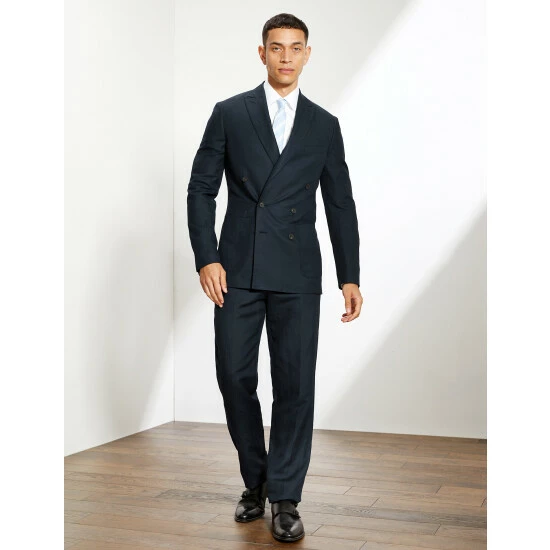 JAEGER Tailored Fit Silk And Linen Double Breasted Jacket Men Navy 7 JAEGER Tailored Fit Silk And Linen Double Breasted Jacket Men Navy - Image 7