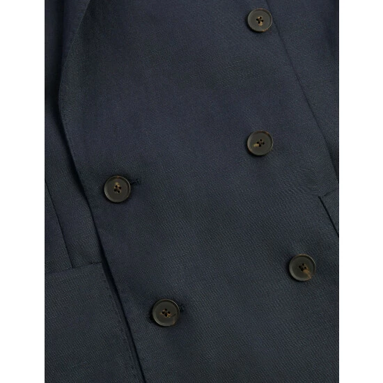 JAEGER Tailored Fit Silk And Linen Double Breasted Jacket Men Navy 9 JAEGER Tailored Fit Silk And Linen Double Breasted Jacket Men Navy - Image 9