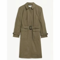 JAEGER Pure Cotton Belted Trench Coat Women Olive