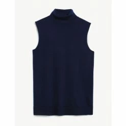 JAEGER Pure Cashmere Roll Neck Sleeveless Jumper Women Navy