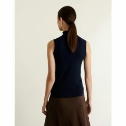JAEGER Pure Cashmere Roll Neck Sleeveless Jumper Women Navy -JAEGER Shop unnamed file 354