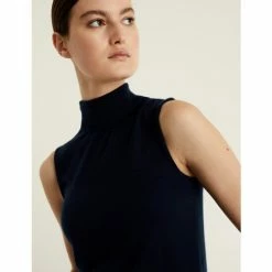 JAEGER Pure Cashmere Roll Neck Sleeveless Jumper Women Navy -JAEGER Shop unnamed file 357