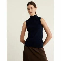 JAEGER Pure Cashmere Roll Neck Sleeveless Jumper Women Navy -JAEGER Shop unnamed file 358