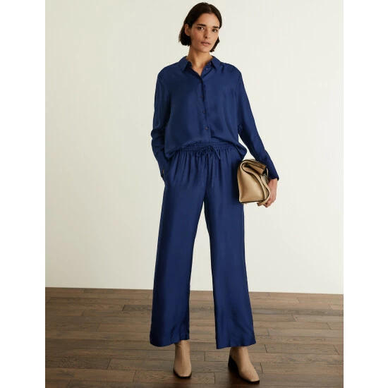 JAEGER Pure Silk Wide Leg Trousers Women Ink 3 JAEGER Pure Silk Wide Leg Trousers Women Ink - Image 3