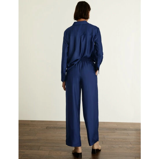 JAEGER Pure Silk Wide Leg Trousers Women Ink 8 JAEGER Pure Silk Wide Leg Trousers Women Ink - Image 8