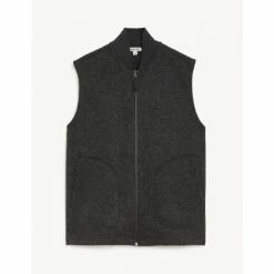 JAEGER Italian Wool Blend Fleece Gilet Men Charcoal