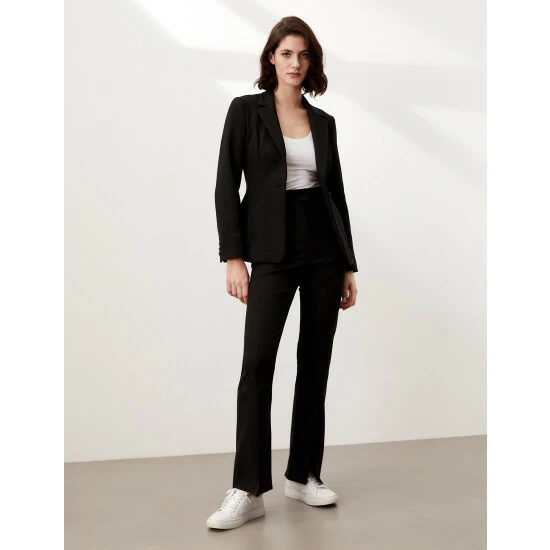 JAEGER Split Hem Straight Leg Trousers Women Black 3 JAEGER Split Hem Straight Leg Trousers Women Black - Image 3