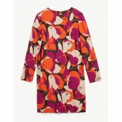 JAEGER Floral Round Neck Mini Shift Dress Women Red Mix