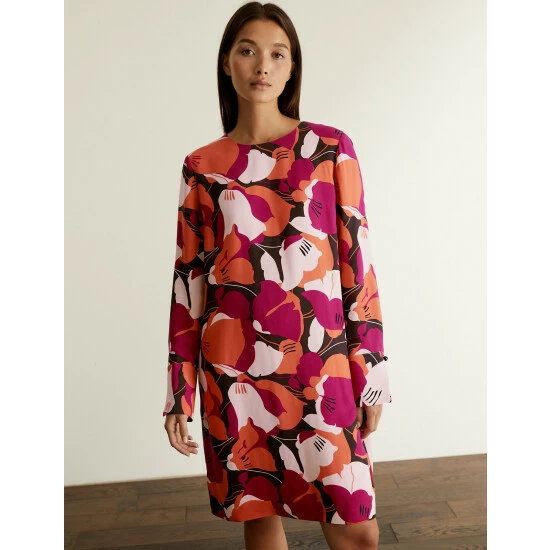 JAEGER Floral Round Neck Mini Shift Dress Women Red Mix 6 JAEGER Floral Round Neck Mini Shift Dress Women Red Mix - Image 6