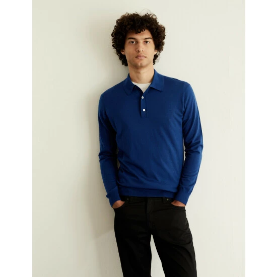 JAEGER Pure Extra Fine Merino Wool Polo Neck Jumper Men Navy 3 JAEGER Pure Extra Fine Merino Wool Polo Neck Jumper Men Navy - Image 3