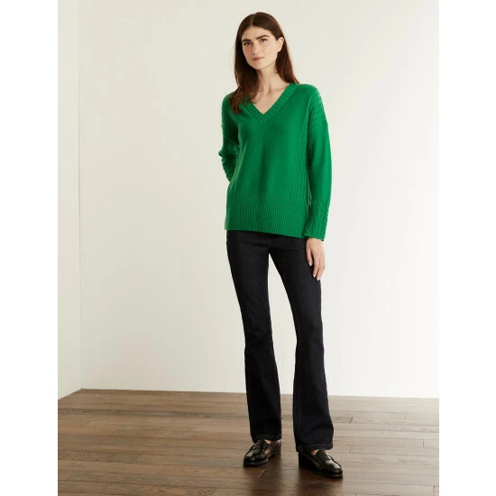 JAEGER Wool Rich V-Neck Jumper With Cashmere Women Bright Green 3 JAEGER Wool Rich V-Neck Jumper With Cashmere Women Bright Green - Image 3