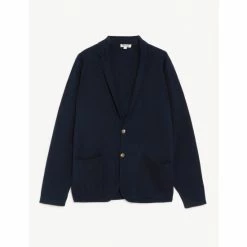 JAEGER Cotton With Cashmere Milano Knitted Blazer Men Navy