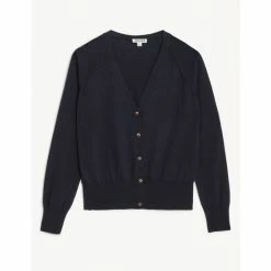 JAEGER Merino Wool Rich V-Neck Cardigan With Silk Women Light Blue