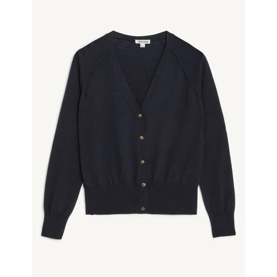 JAEGER Merino Wool Rich V-Neck Cardigan With Silk Women Light Blue 1 JAEGER Merino Wool Rich V-Neck Cardigan With Silk Women Light Blue