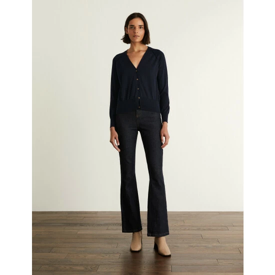 JAEGER Merino Wool Rich V-Neck Cardigan With Silk Women Light Blue 3 JAEGER Merino Wool Rich V-Neck Cardigan With Silk Women Light Blue - Image 3