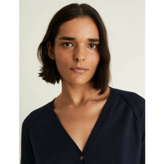 JAEGER Merino Wool Rich V-Neck Cardigan With Silk Women Light Blue 8 JAEGER Merino Wool Rich V-Neck Cardigan With Silk Women Light Blue - Image 8