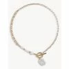 JAEGER Gold Tone Pearl T-Bar Chain Necklace Women