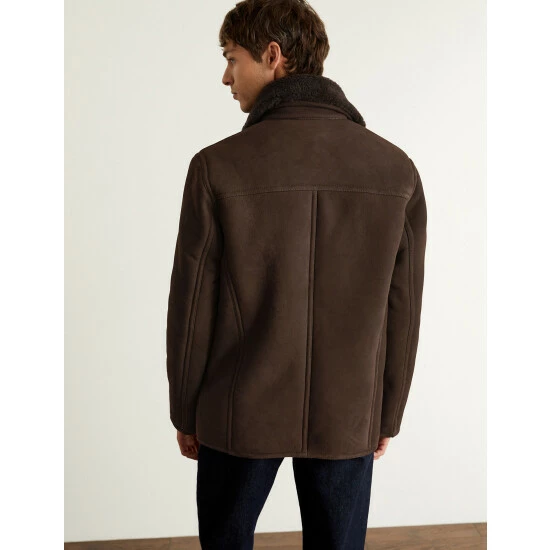 JAEGER Luxurious Leather Shearling Jacket Men Dark Brown 5 JAEGER Luxurious Leather Shearling Jacket Men Dark Brown - Image 5