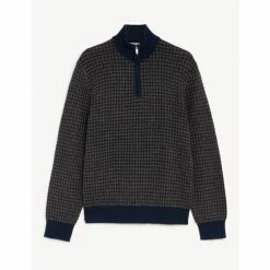 JAEGER Wool With Cashmere Half Zip Jumper Men Dark Grey