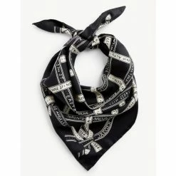 JAEGER Pure Silk Printed Scarf Women Black Mix