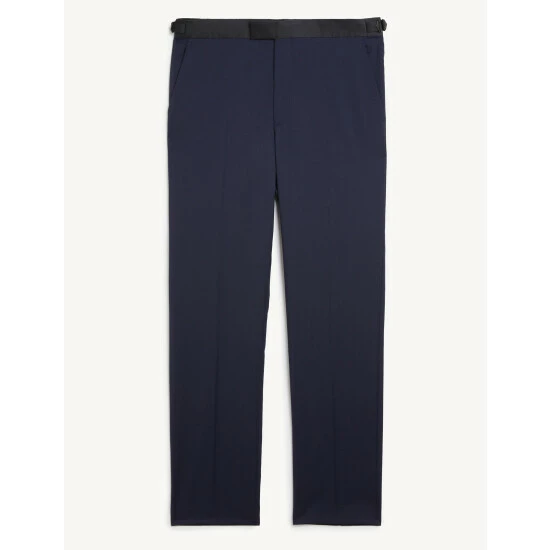 JAEGER Tailored Fit Pure Wool Tuxedo Trousers Men Navy 1 JAEGER Tailored Fit Pure Wool Tuxedo Trousers Men Navy