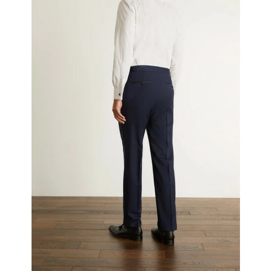 JAEGER Tailored Fit Pure Wool Tuxedo Trousers Men Navy 4 JAEGER Tailored Fit Pure Wool Tuxedo Trousers Men Navy - Image 4