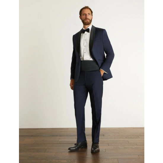 JAEGER Tailored Fit Pure Wool Tuxedo Trousers Men Navy 5 JAEGER Tailored Fit Pure Wool Tuxedo Trousers Men Navy - Image 5