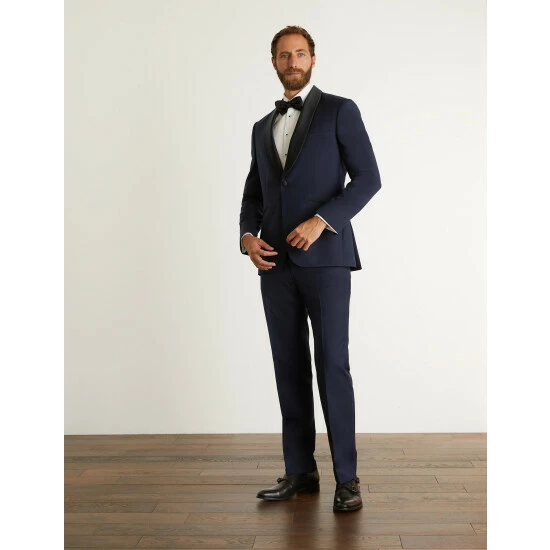 JAEGER Tailored Fit Pure Wool Tuxedo Trousers Men Navy 6 JAEGER Tailored Fit Pure Wool Tuxedo Trousers Men Navy - Image 6
