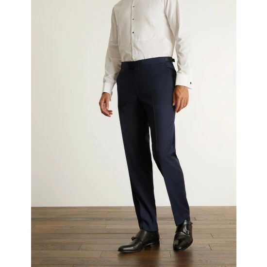 JAEGER Tailored Fit Pure Wool Tuxedo Trousers Men Navy 7 JAEGER Tailored Fit Pure Wool Tuxedo Trousers Men Navy - Image 7