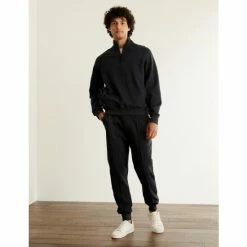 JAEGER Cotton With Wool Blend Funnel Neck Sweater Men Grey Marl -JAEGER Shop unnamed file 553