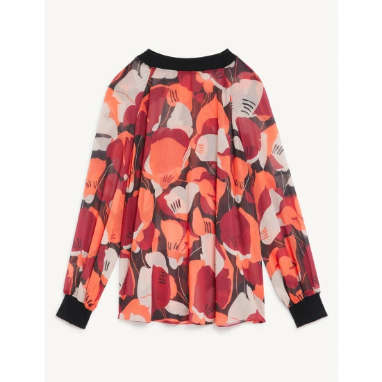 JAEGER Floral Long Sleeve Top Women Red Mix 1 JAEGER Floral Long Sleeve Top Women Red Mix